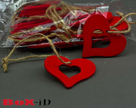 Wooden hangers with rope :  Heart red (24st)