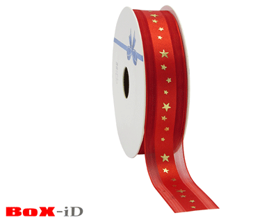Stars organza/satin  rood  25mm x 20m