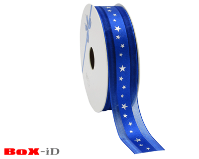 Stars organza/satin  bleu  25mm x 20m