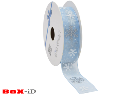 Snowflakes organza woven edge  bleu 25mm x 20m