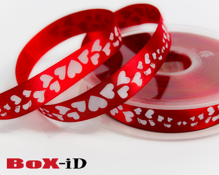 Flying hearts satin : red/white 15 mm x 20 m