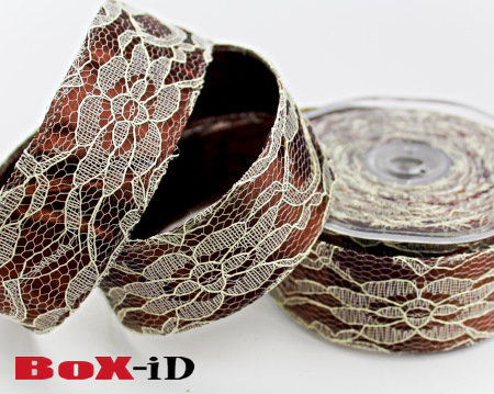 Lace Covered wired bruin   38mm x 15m