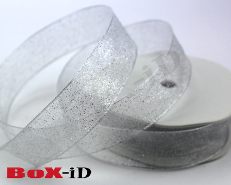 Glitter organza wired  blanc   25mm x 15m