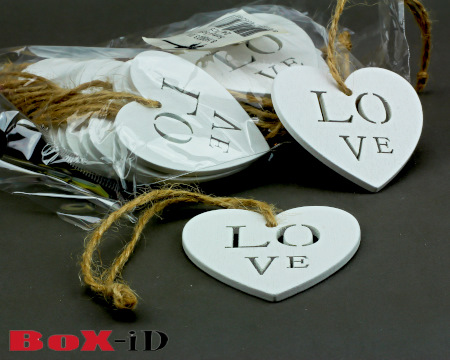 Wooden hangers with rope :  Heart white (24st)