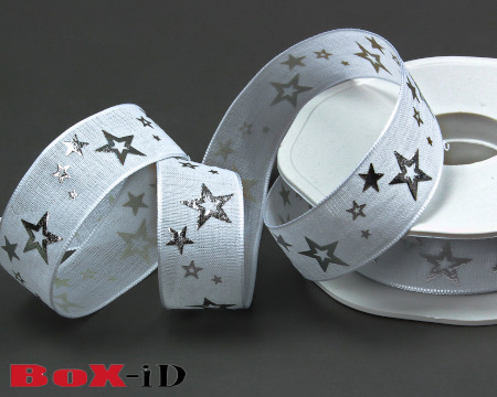 Sparkling stars  white/silver  22mm X 15m