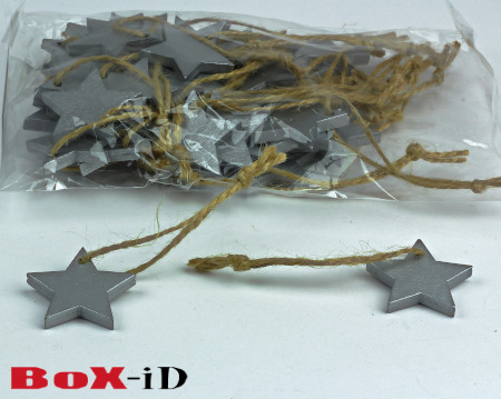 Wooden Stars with rope (36pcs) :  silver