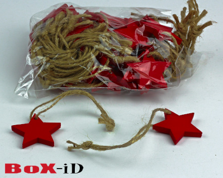 Wooden Stars with rope (36St) :  rot