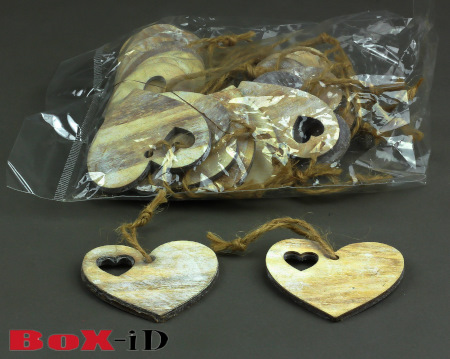 Wooden hangers with rope :  Heart3 wood (24pcs)