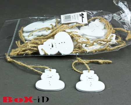 Wooden hangers with rope :  Snowman white (24st)