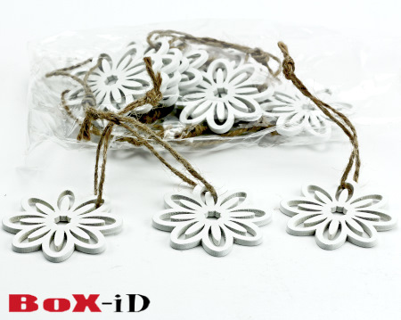 Wooden hangers Flower with rope : white (24pcs)