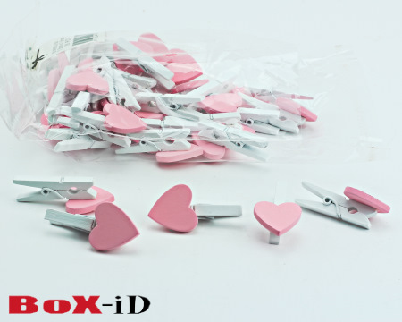 Wooden clip : small heart   pink 18 x 18 mm (36pcs)