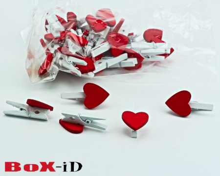 Wooden clip : small heart   red 18 x 18 mm (36pcs)