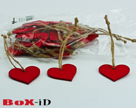 Wooden hangers with rope :  Heart2 red (24pcs)