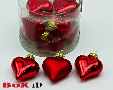 Glass hearts :  red 40 mm (12pcs)