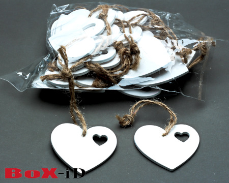 Wooden hangers with rope :  Heart3 wit (24st)