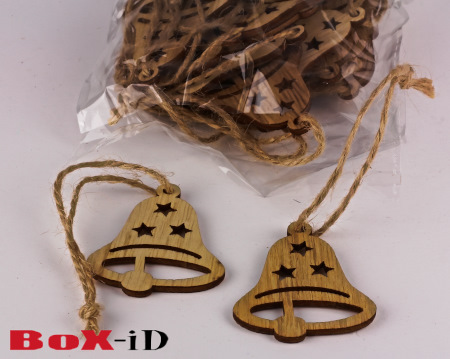 Wooden hangers with rope :  Christmas Bell (24pcs)