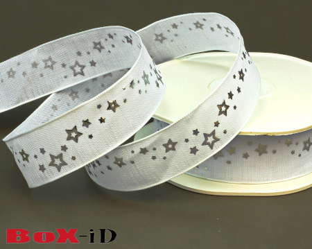 Shiny stars  white/silver  22mm X 15m