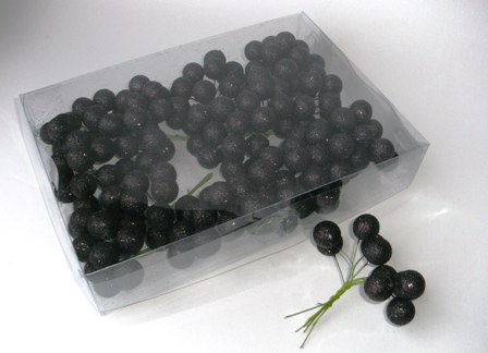Balls glitter on wire : noire  20 mm (180ex)