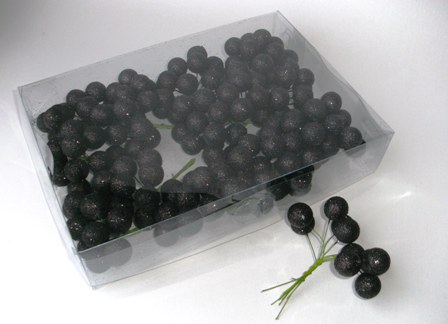 Balls glitter on wire : black 20 mm (180pcs)